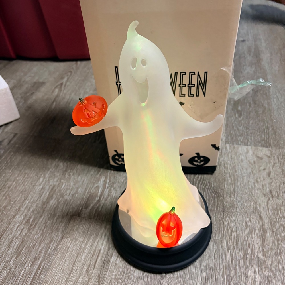 Halloween Color Changing LED Ghost Figurine with Pumpkins Tabletop Decor - Picture 2 of 6